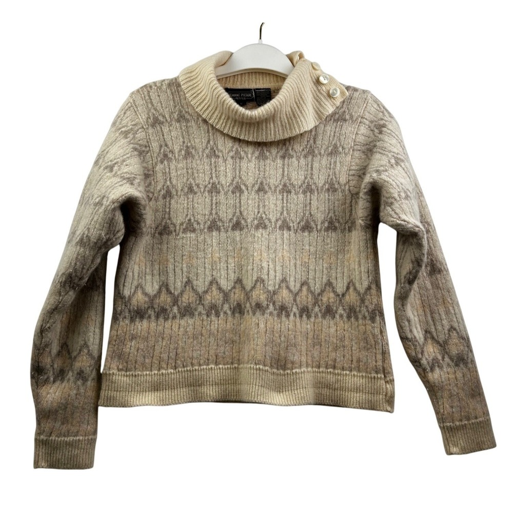 Jeanne Pierre Petites Sweater Womens S Wool Angora Blend Fair Isle-Inspired Warm
